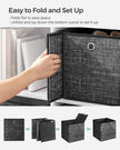 Set of 6 Foldable Fabric Storage Boxes – Heathered Black – 30 x 30 x 30 cm – Convenient Fingerhole