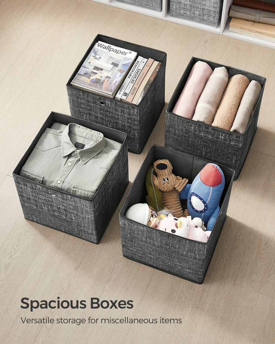 Set of 6 Foldable Fabric Storage Boxes – Heathered Black – 30 x 30 x 30 cm – Convenient Fingerhole
