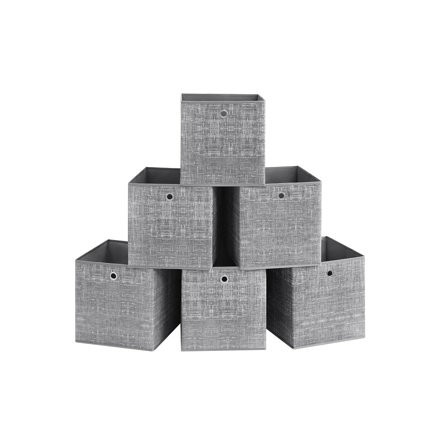 Fabric Storage Boxes – Heathered Grey – Set of 6 – Foldable with Fingerhole