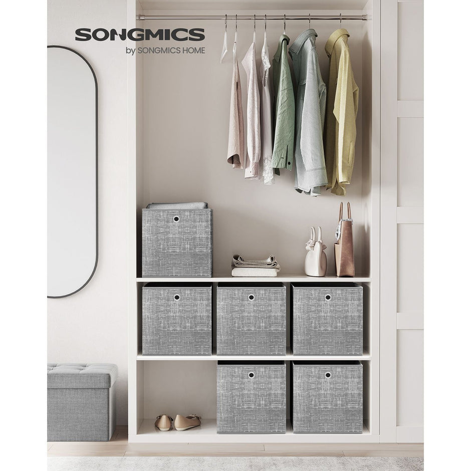 Fabric Storage Boxes – Heathered Grey – Set of 6 – Foldable with Fingerhole