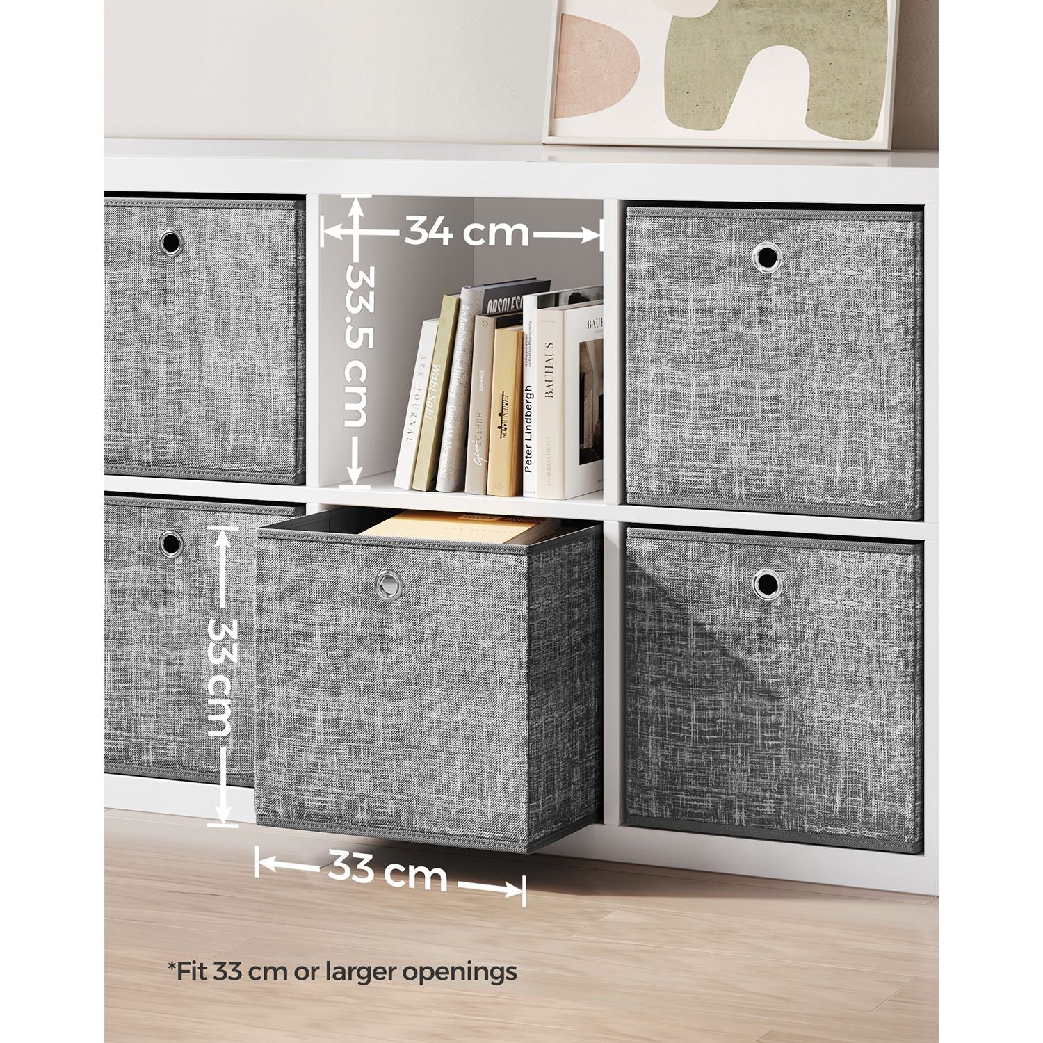 Fabric Storage Boxes – Heathered Grey – Set of 6 – Foldable with Fingerhole