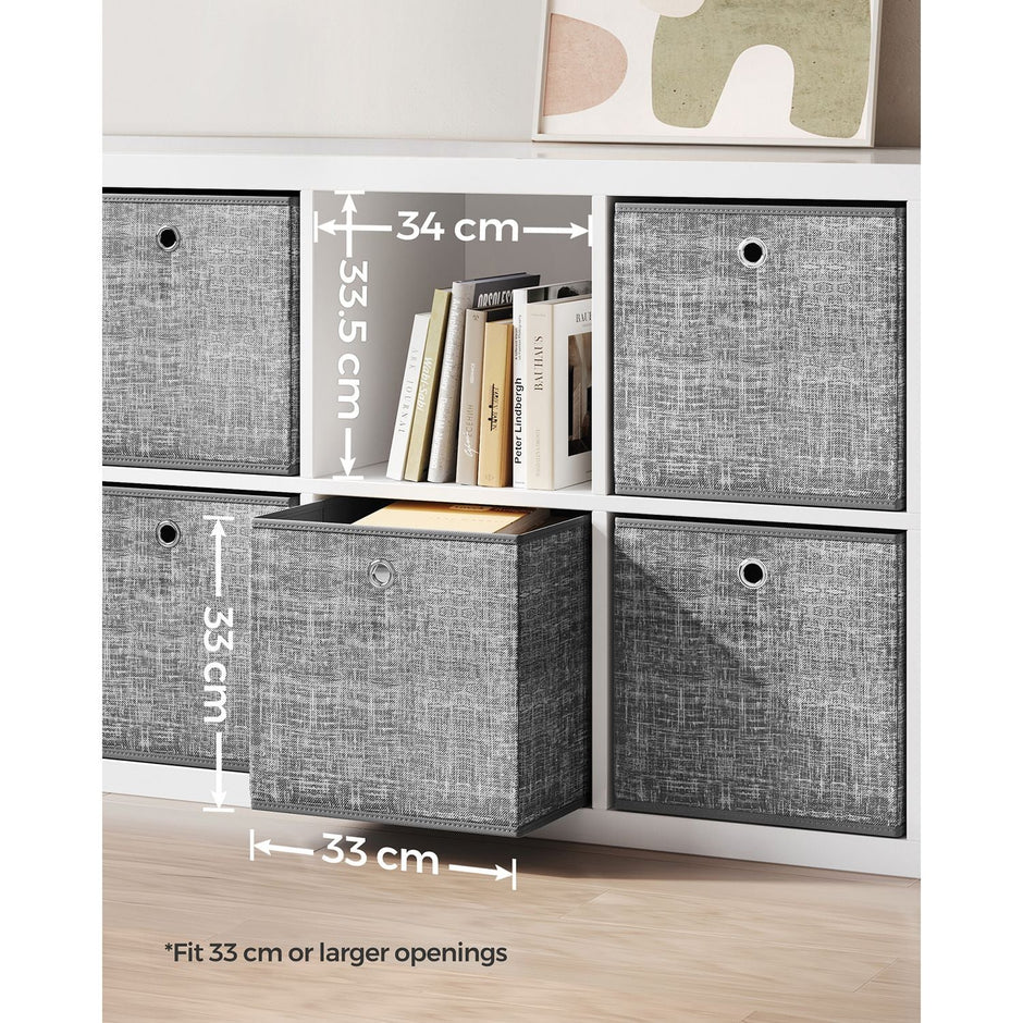 Fabric Storage Boxes – Heathered Grey – Set of 6 – Foldable with Fingerhole