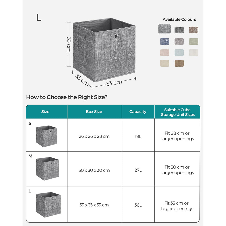 Fabric Storage Boxes – Heathered Grey – Set of 6 – Foldable with Fingerhole