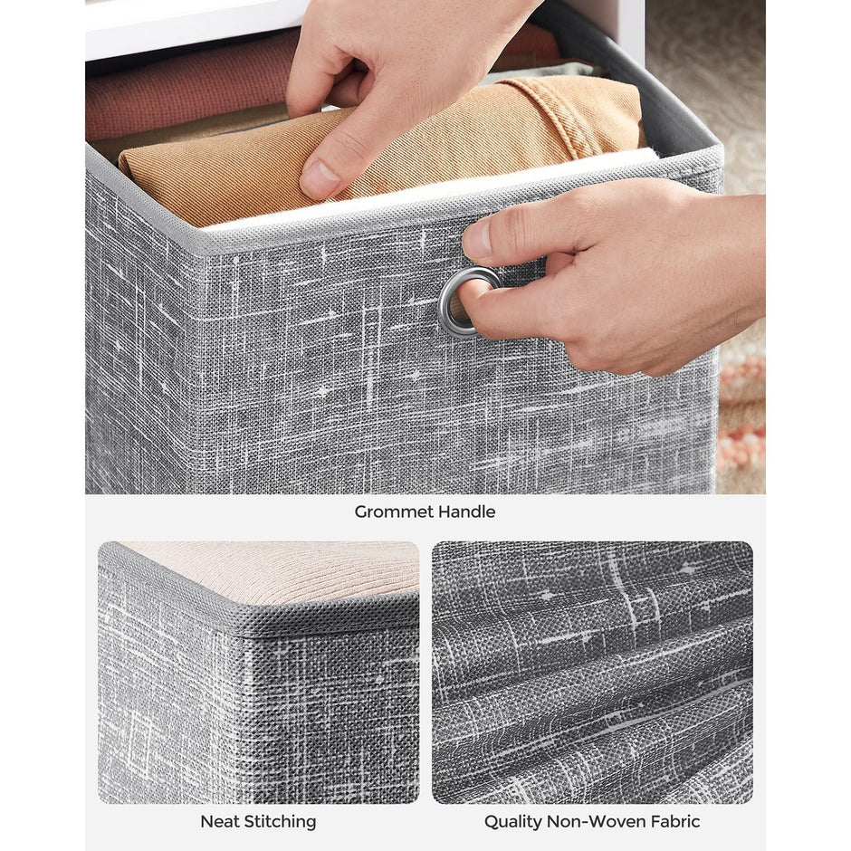 Fabric Storage Boxes – Heathered Grey – Set of 6 – Foldable with Fingerhole
