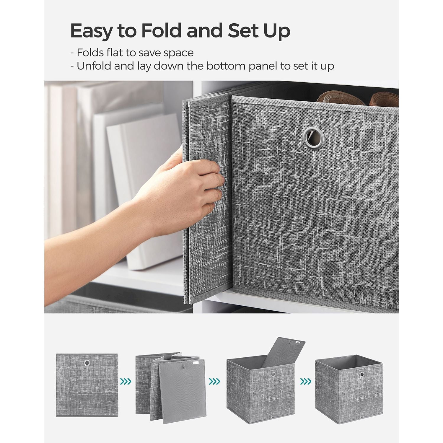 Fabric Storage Boxes – Heathered Grey – Set of 6 – Foldable with Fingerhole
