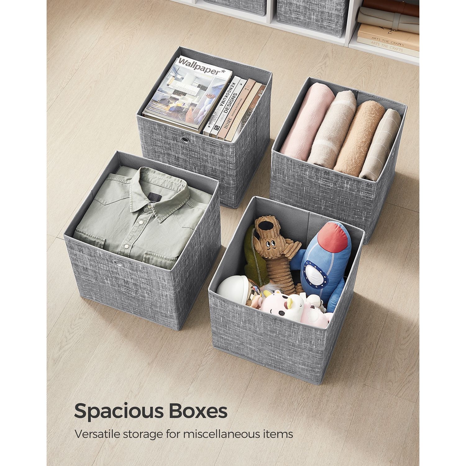 Fabric Storage Boxes – Heathered Grey – Set of 6 – Foldable with Fingerhole