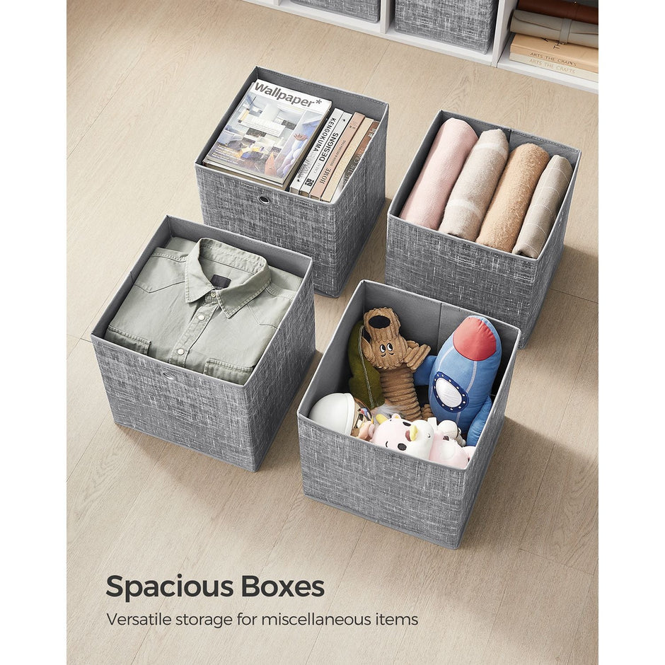 Fabric Storage Boxes – Heathered Grey – Set of 6 – Foldable with Fingerhole