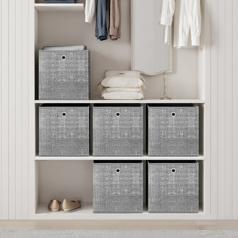 Storage Boxes – Non-Woven Fabric – Black – Set of 6 with Handles, Foldable Design