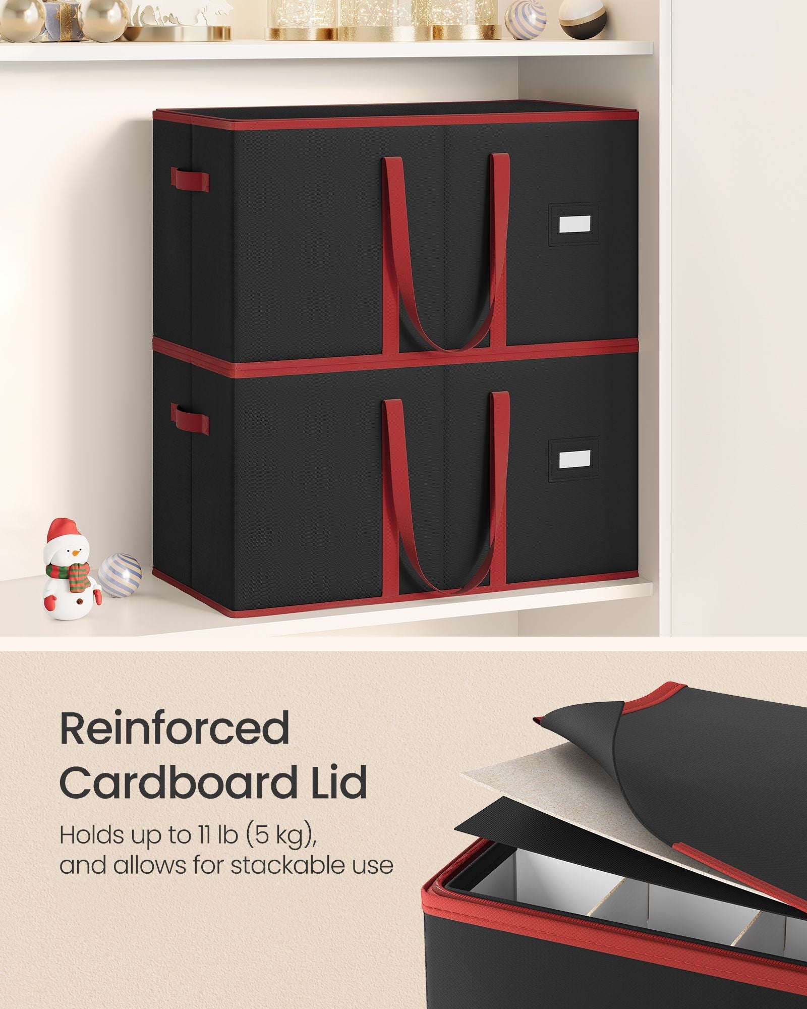 Decorative Storage Box – Fabric – Red – Large Capacity for Christmas Decorations