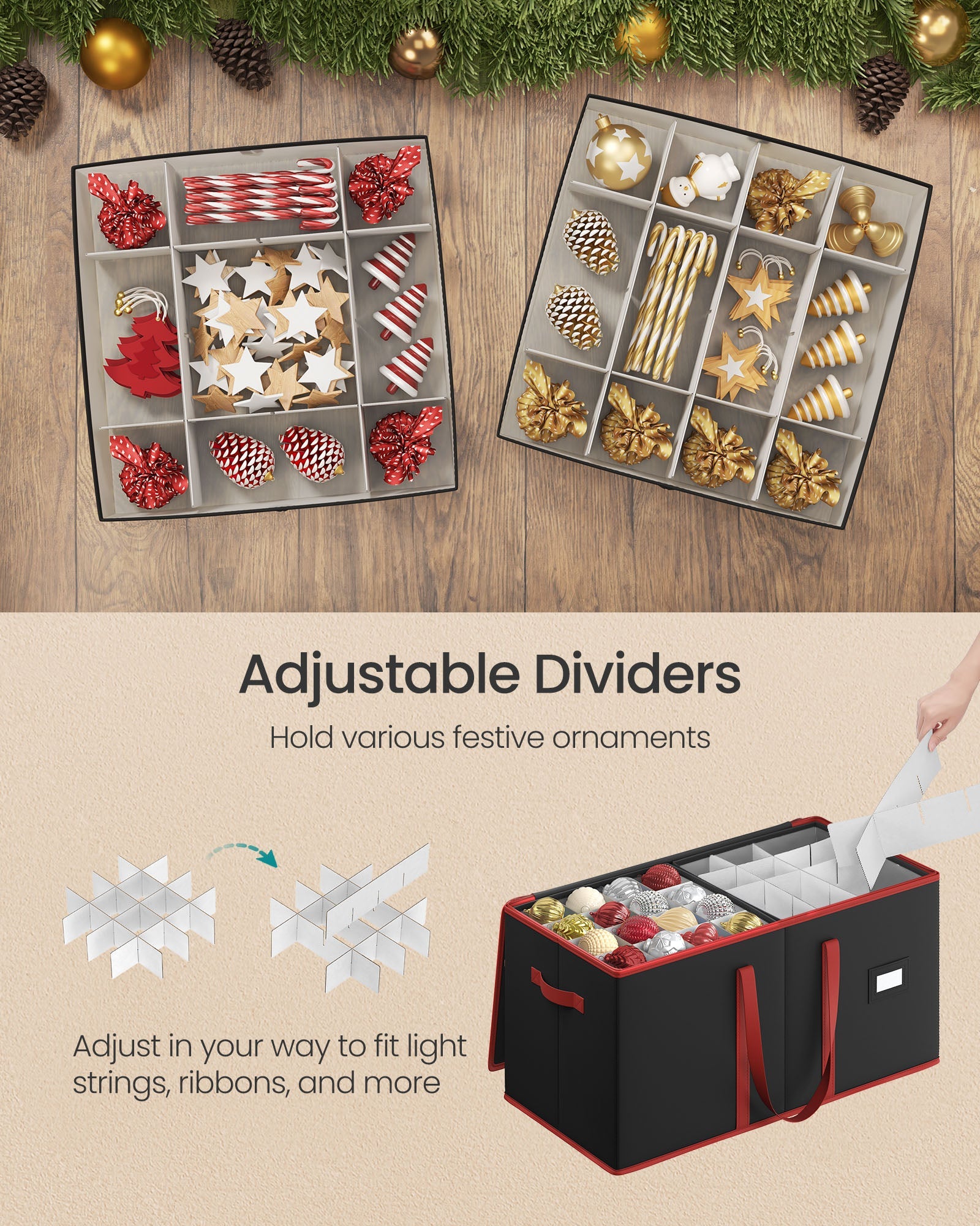Decorative Storage Box – Fabric – Red – Large Capacity for Christmas Decorations