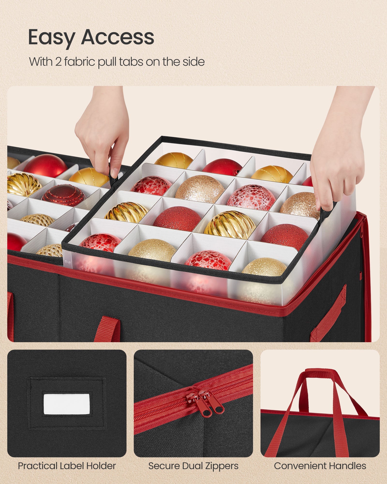 Decorative Storage Box – Fabric – Red – Large Capacity for Christmas Decorations