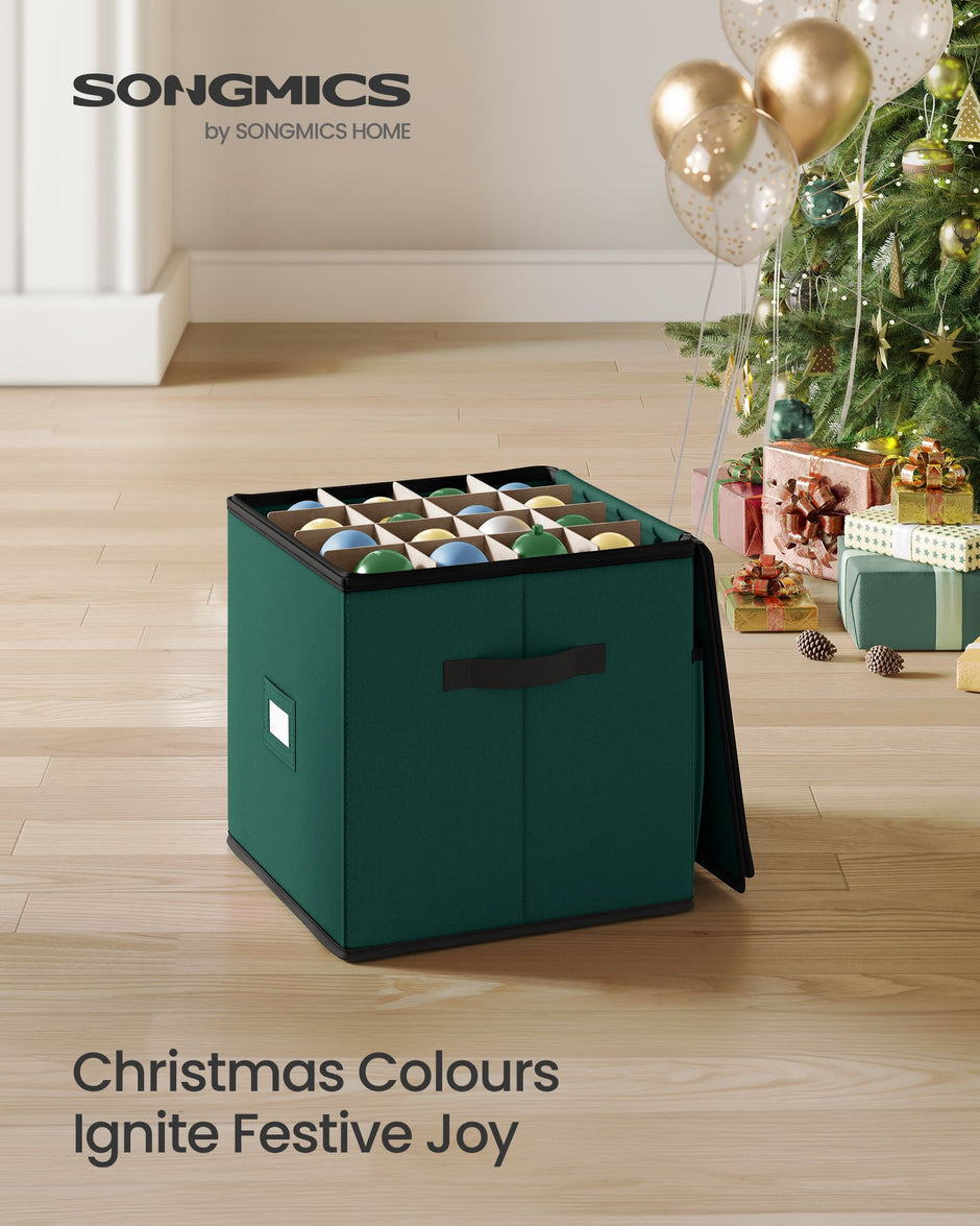 Christmas Decoration Storage Box – Non-Woven Fabric – Clear – 64 Slots, Stackable with Lid and Adjustable Dividers
