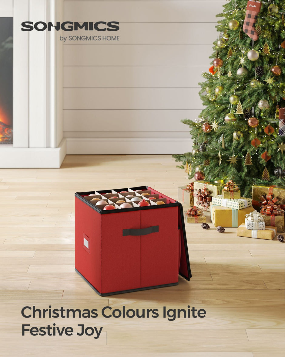 Stackable Storage Box – Non-Woven Fabric – Christmas Bauble – 64 Slots, Dual Zippers, Adjustable Dividers