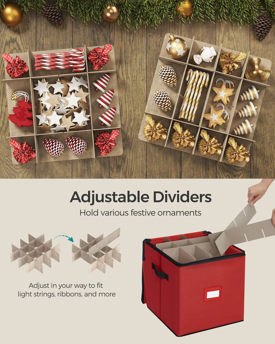 Stackable Storage Box – Non-Woven Fabric – Christmas Bauble – 64 Slots, Dual Zippers, Adjustable Dividers