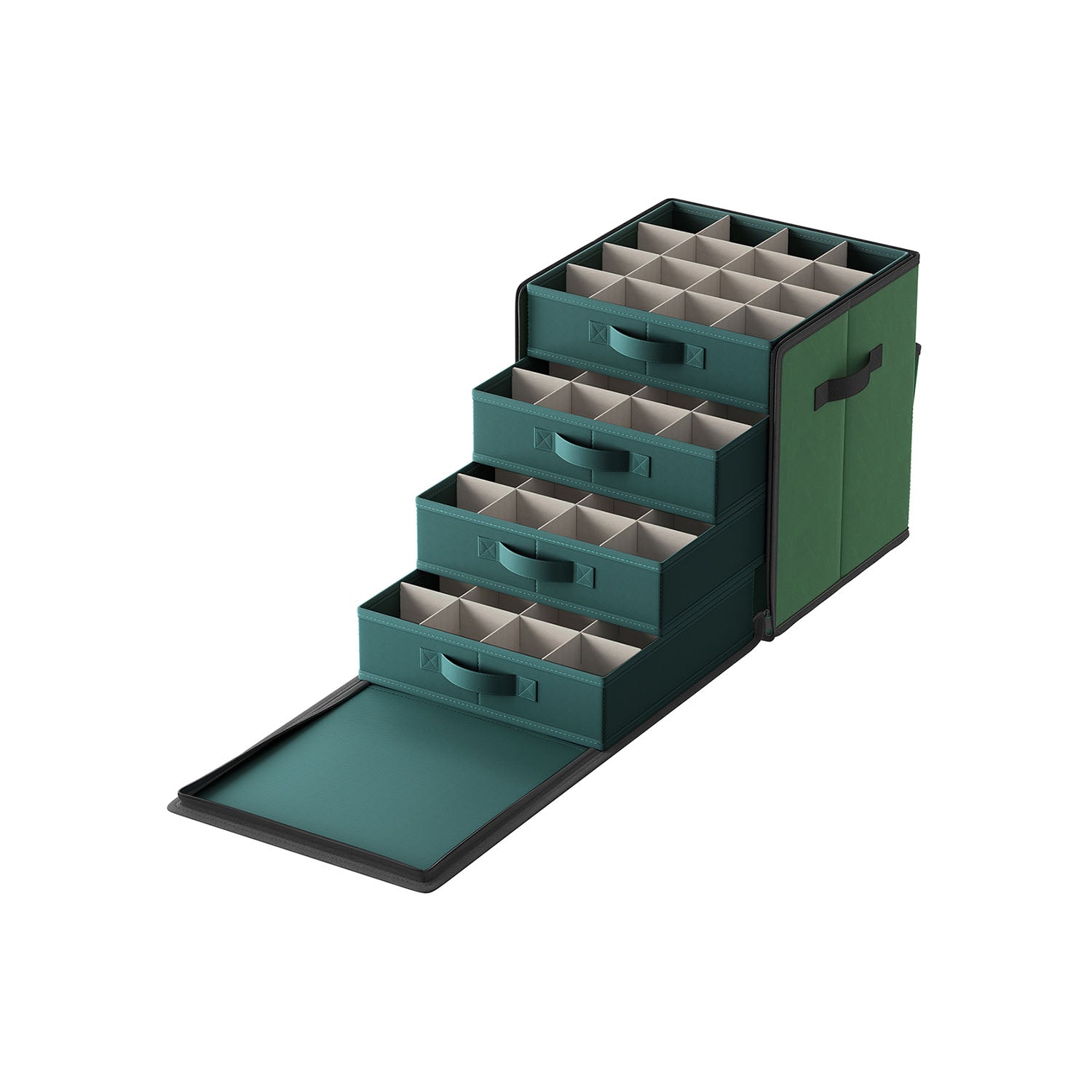 Christmas Decoration Storage Box – 600D Oxford – Forest Green – Stackable with Side Open and 64 Slots