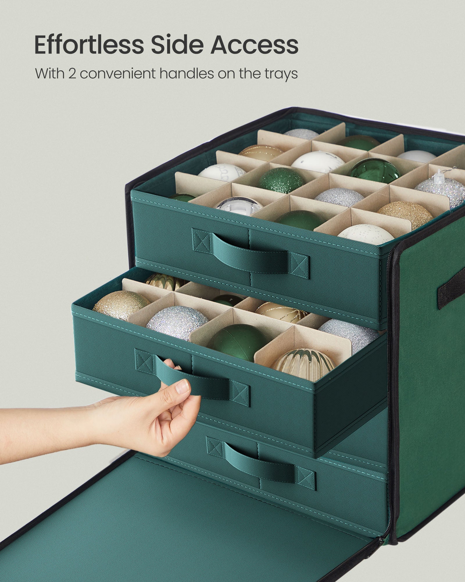 Christmas Decoration Storage Box – 600D Oxford – Forest Green – Stackable with Side Open and 64 Slots