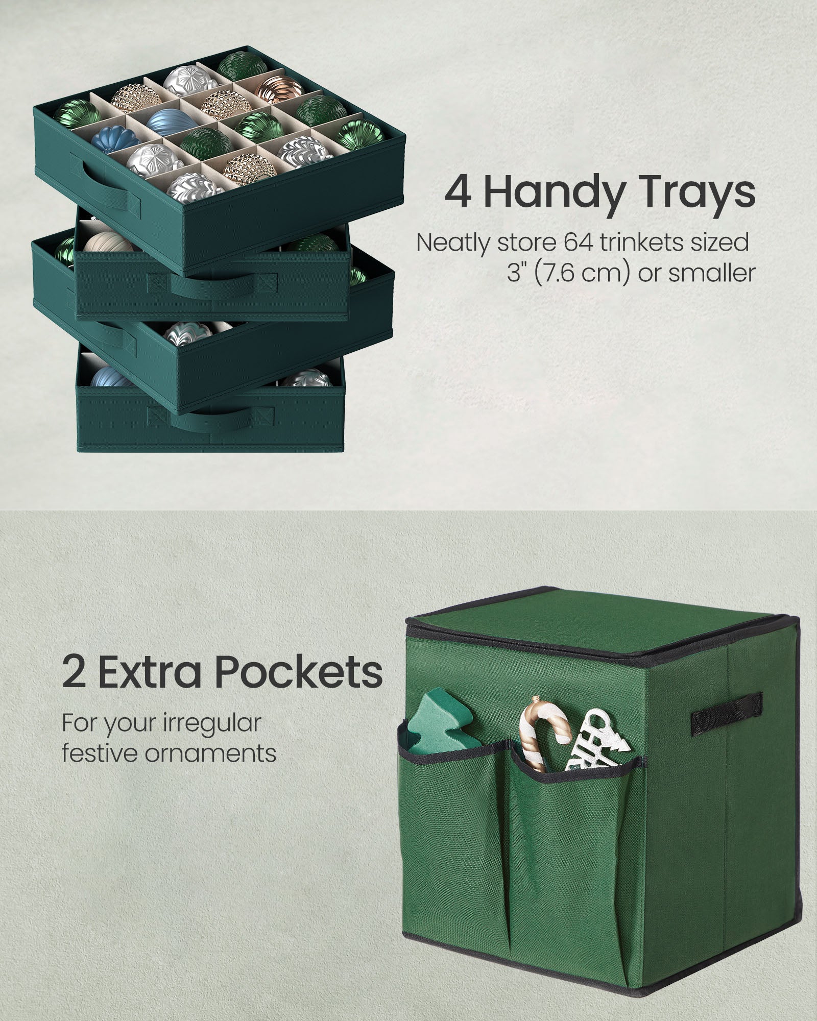 Christmas Decoration Storage Box – 600D Oxford – Forest Green – Stackable with Side Open and 64 Slots