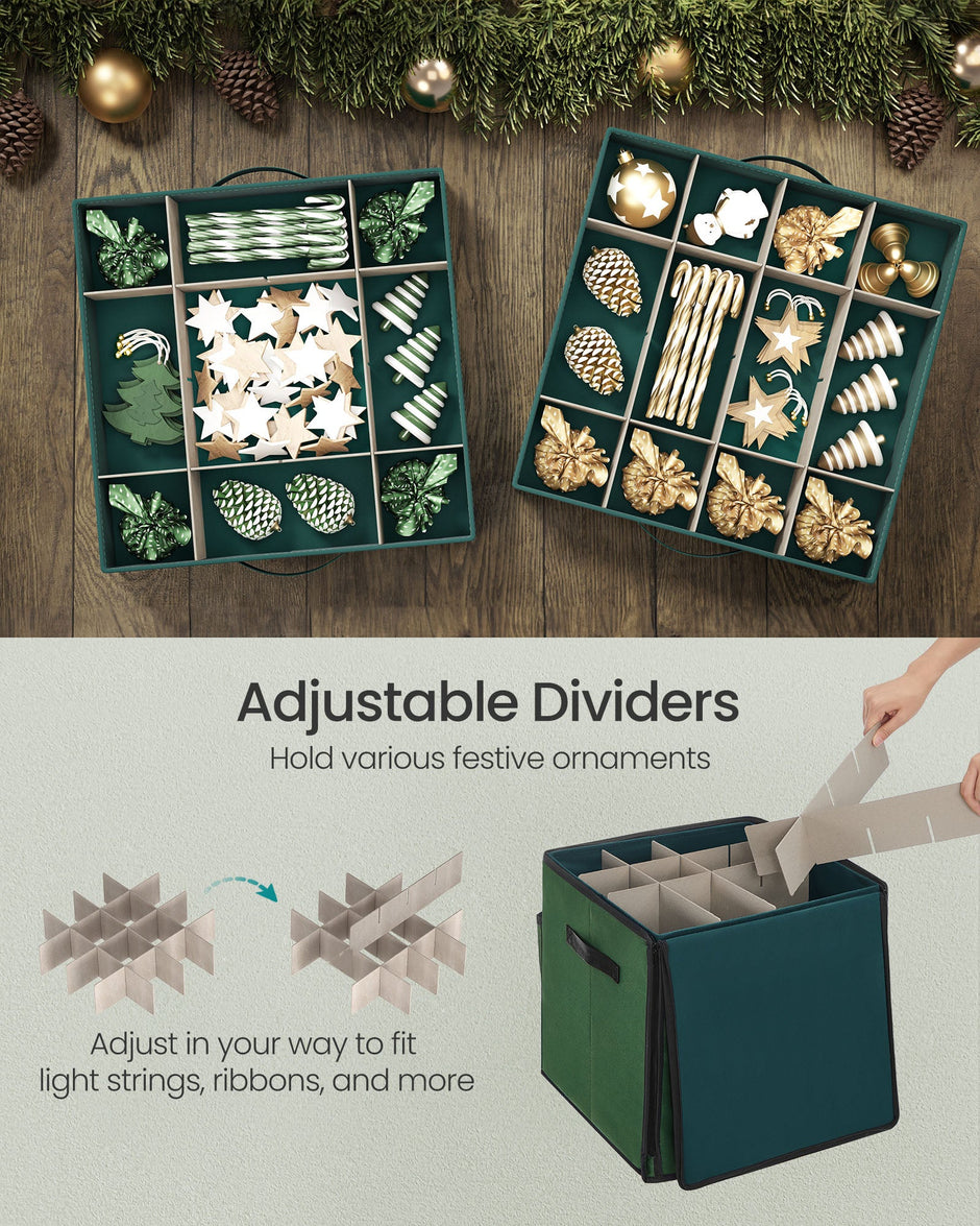 Christmas Decoration Storage Box – 600D Oxford – Forest Green – Stackable with Side Open and 64 Slots