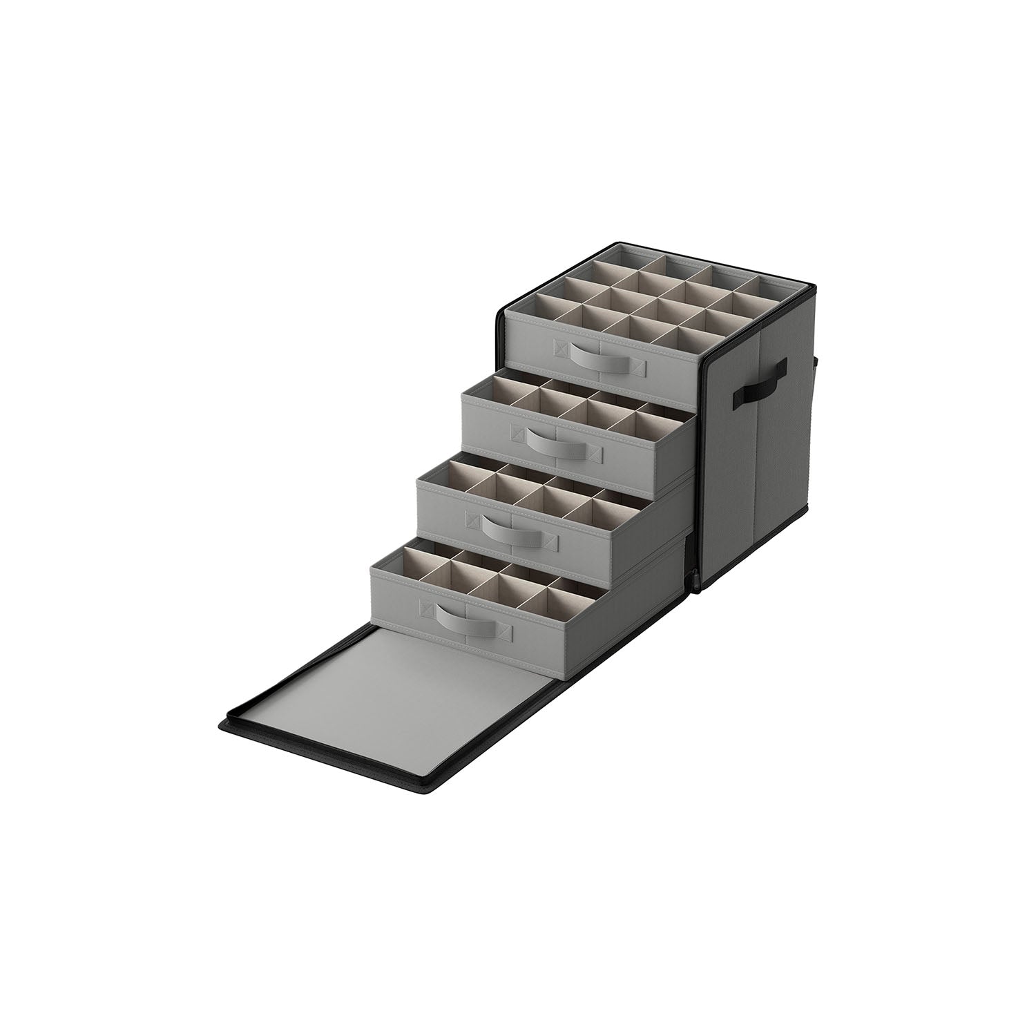 Christmas Decoration Storage Box – 600D Oxford – Dove Grey – Stackable with 4 Drawer Trays and 64 Slots