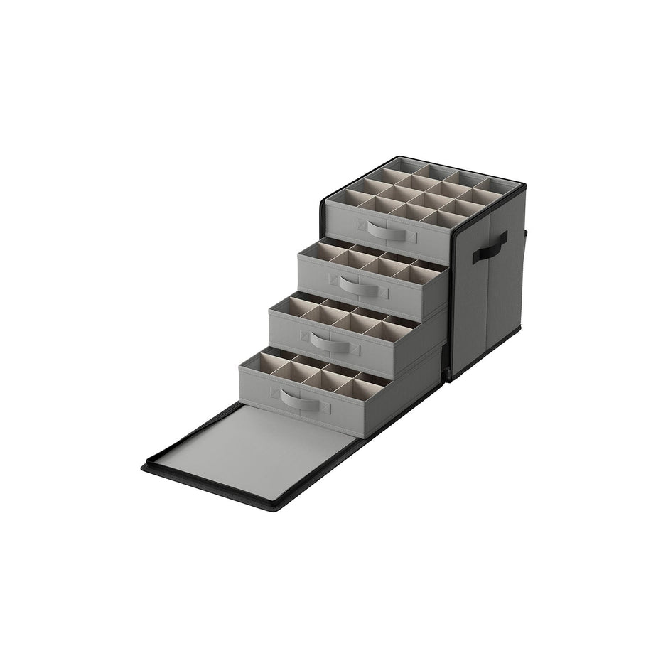 Christmas Decoration Storage Box – 600D Oxford – Dove Grey – Stackable with 4 Drawer Trays and 64 Slots