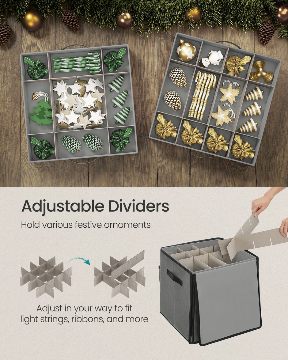 Christmas Decoration Storage Box – 600D Oxford – Dove Grey – Stackable with 4 Drawer Trays and 64 Slots