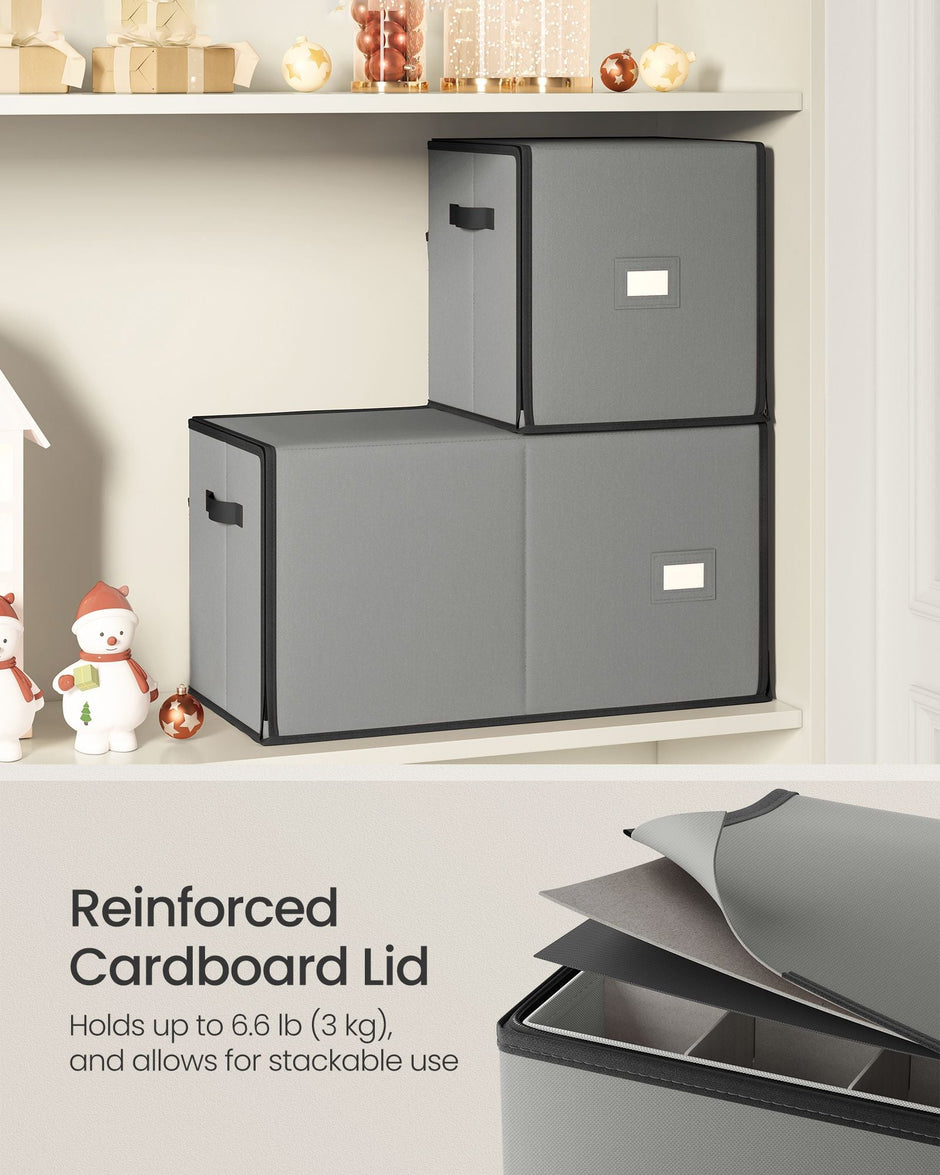 Christmas Decoration Storage Box – 600D Oxford – Dove Grey – Stackable with 4 Drawer Trays and 64 Slots