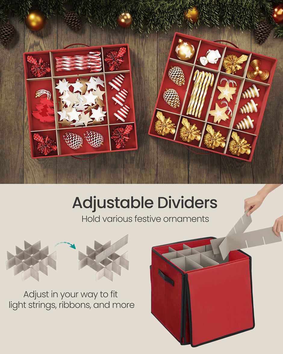 Christmas Decoration Storage Box – 600D Oxford – Cherry Red – Stackable with Side Open and 4 Drawer Trays