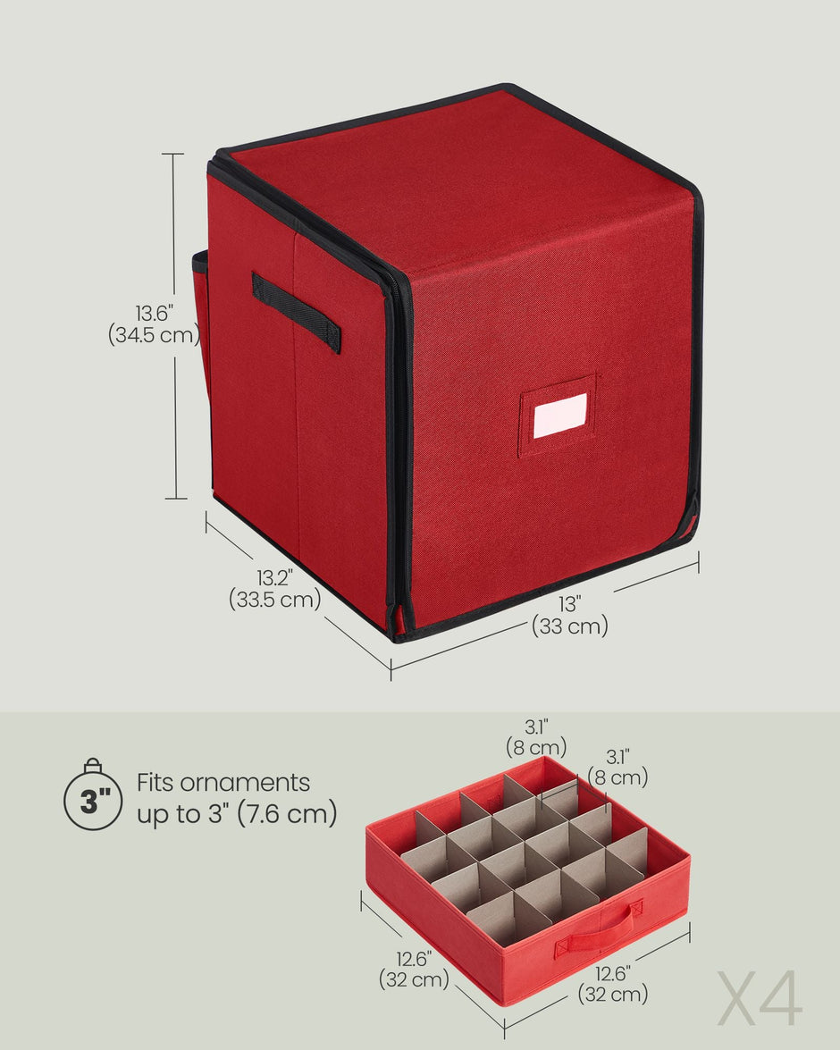 Christmas Decoration Storage Box – 600D Oxford – Cherry Red – Stackable with Side Open and 4 Drawer Trays