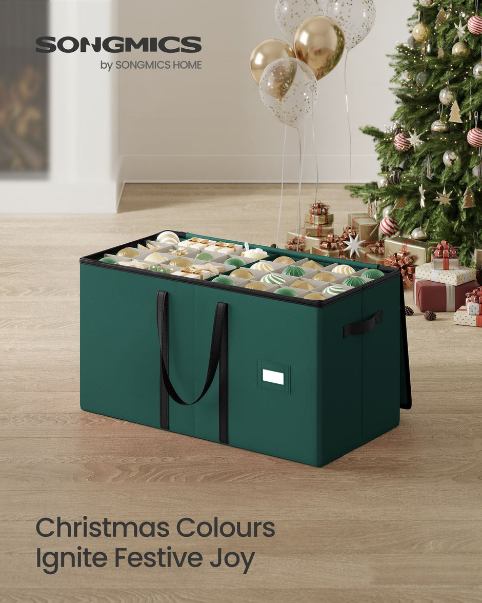 Christmas Decoration Storage Box – Non-Woven Fabric – Red – Stackable with Adjustable Dividers and Dual Zippers
