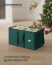Christmas Decoration Storage Box – Non-Woven Fabric – Red – Stackable with Adjustable Dividers and Dual Zippers