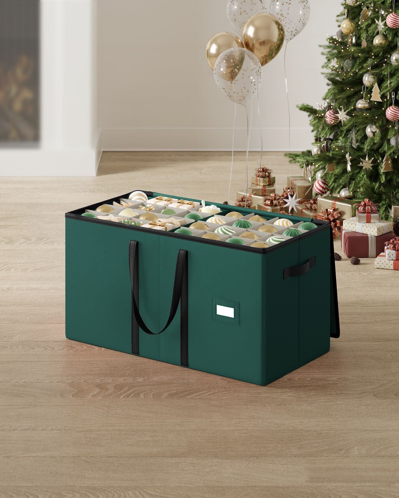 Christmas Decoration Storage Box – Non-Woven Fabric – Red – Stackable with Adjustable Dividers and Dual Zippers