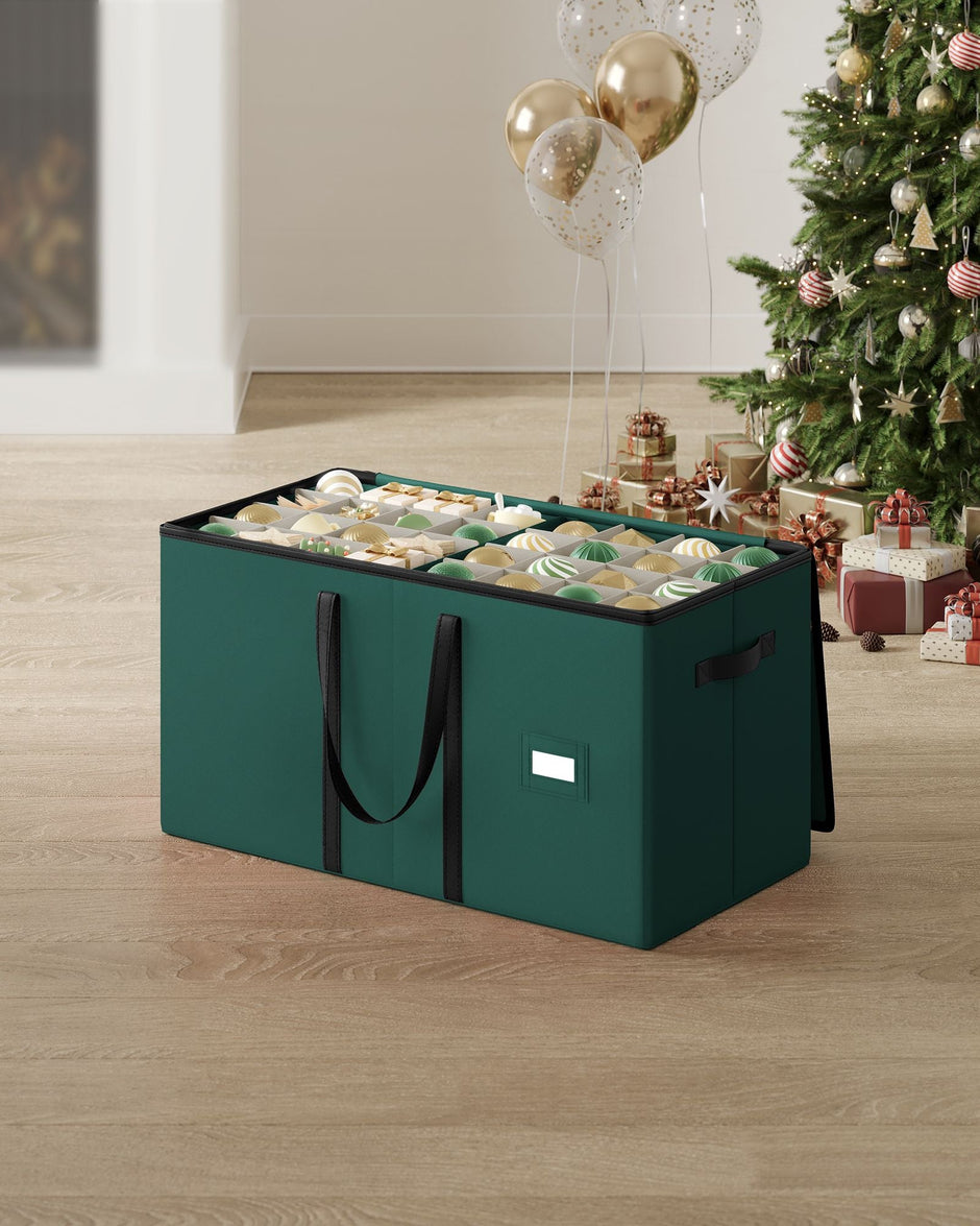 Christmas Decoration Storage Box – Non-Woven Fabric – Red – Stackable with Adjustable Dividers and Dual Zippers