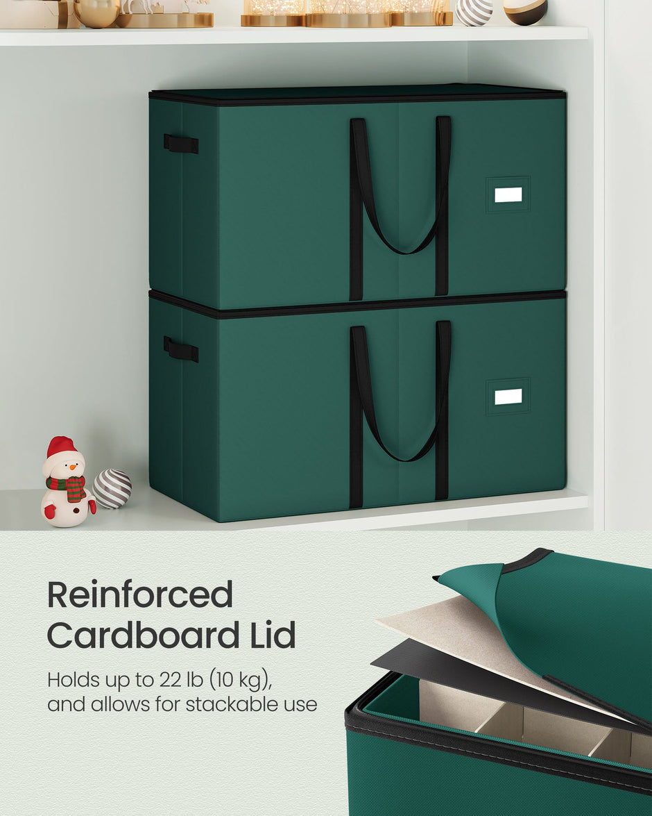 Christmas Decoration Storage Box – Non-Woven Fabric – Red – Stackable with Adjustable Dividers and Dual Zippers