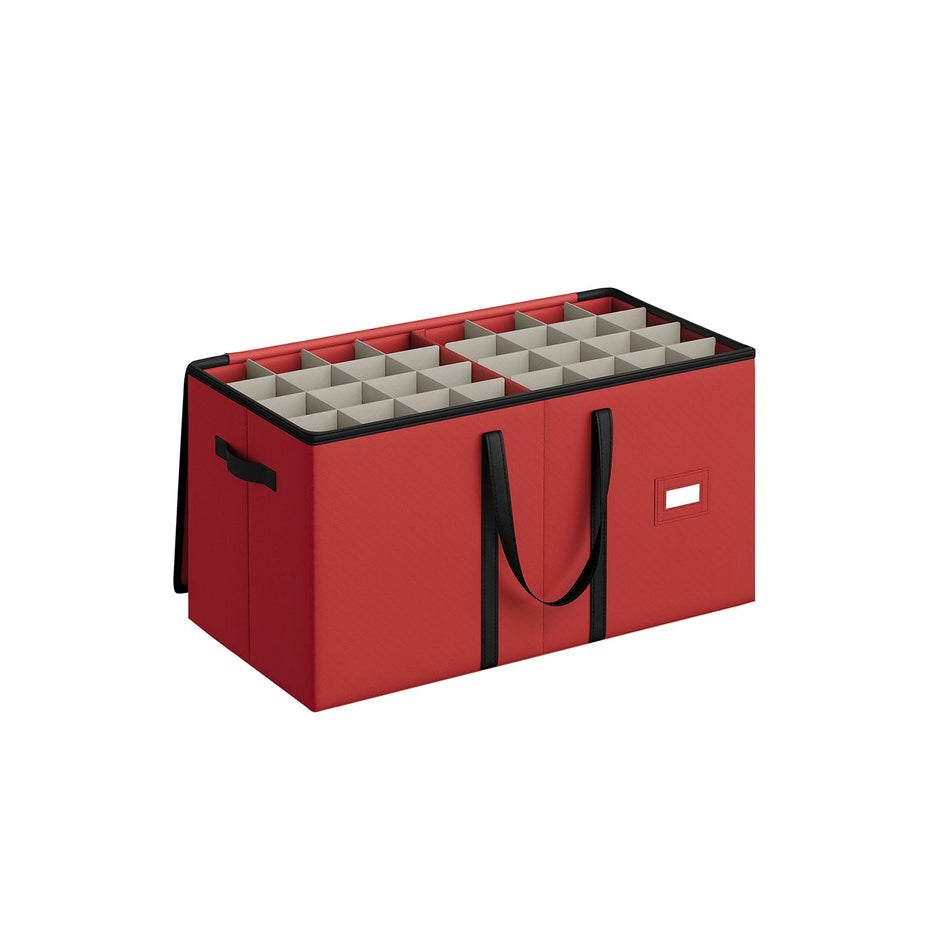 Christmas Decoration Storage Box – Non-Woven Fabric – Red – Stackable with Adjustable Dividers and Dual Zippers