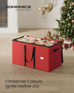 Christmas Decoration Storage Box – Non-Woven Fabric – Red – Stackable with Adjustable Dividers and Dual Zippers