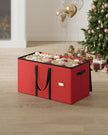 Christmas Decoration Storage Box – Non-Woven Fabric – Red – Stackable with Adjustable Dividers and Dual Zippers