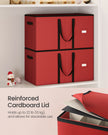 Christmas Decoration Storage Box – Non-Woven Fabric – Red – Stackable with Adjustable Dividers and Dual Zippers
