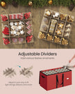 Christmas Decoration Storage Box – Non-Woven Fabric – Red – Stackable with Adjustable Dividers and Dual Zippers