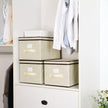 Set of 3 Foldable Fabric Storage Boxes – Beige – Includes Lids and Label Holders