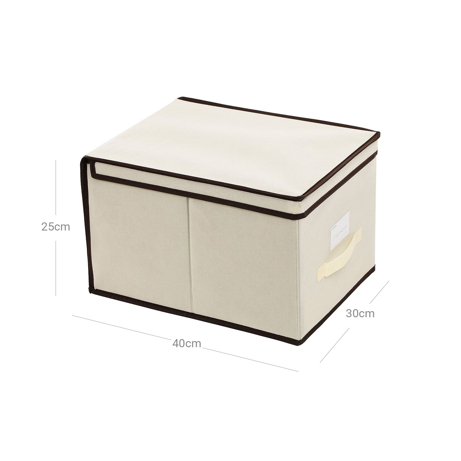 Set of 3 Foldable Fabric Storage Boxes – Beige – Includes Lids and Label Holders