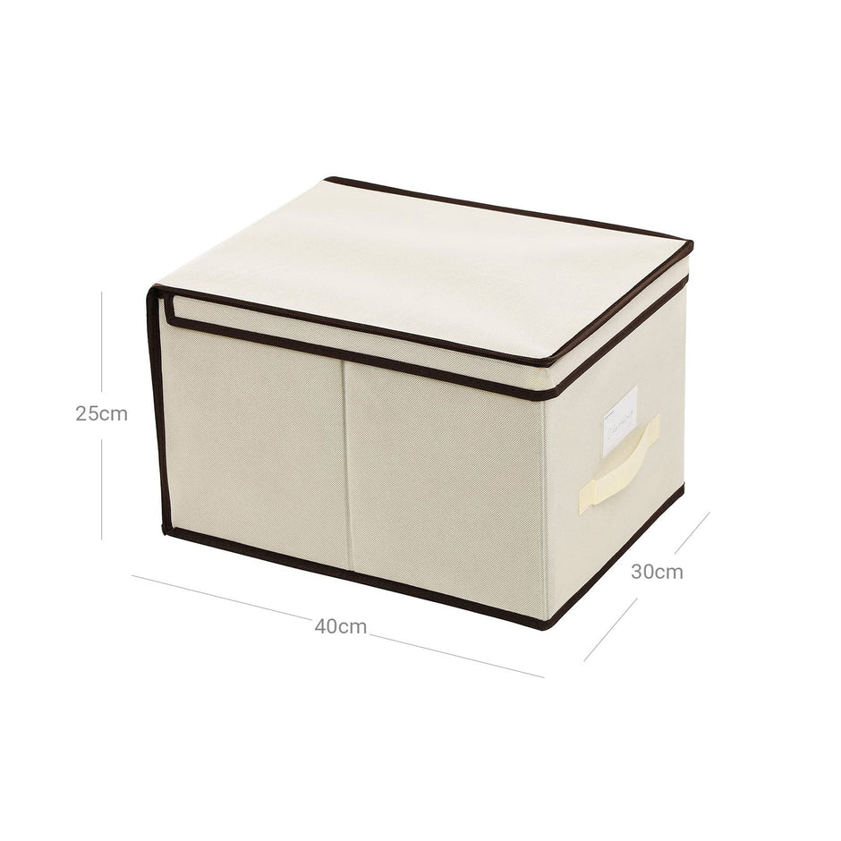 Set of 3 Foldable Fabric Storage Boxes – Beige – Includes Lids and Label Holders