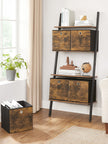 Set of 6 Folding Storage Boxes – Non-Woven and Oxford Fabric – Rustic Brown and Black – 30 x 30 x 30 cm