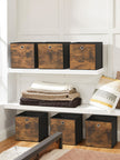 Set of 6 Folding Storage Boxes – Non-Woven and Oxford Fabric – Rustic Brown and Black – 30 x 30 x 30 cm