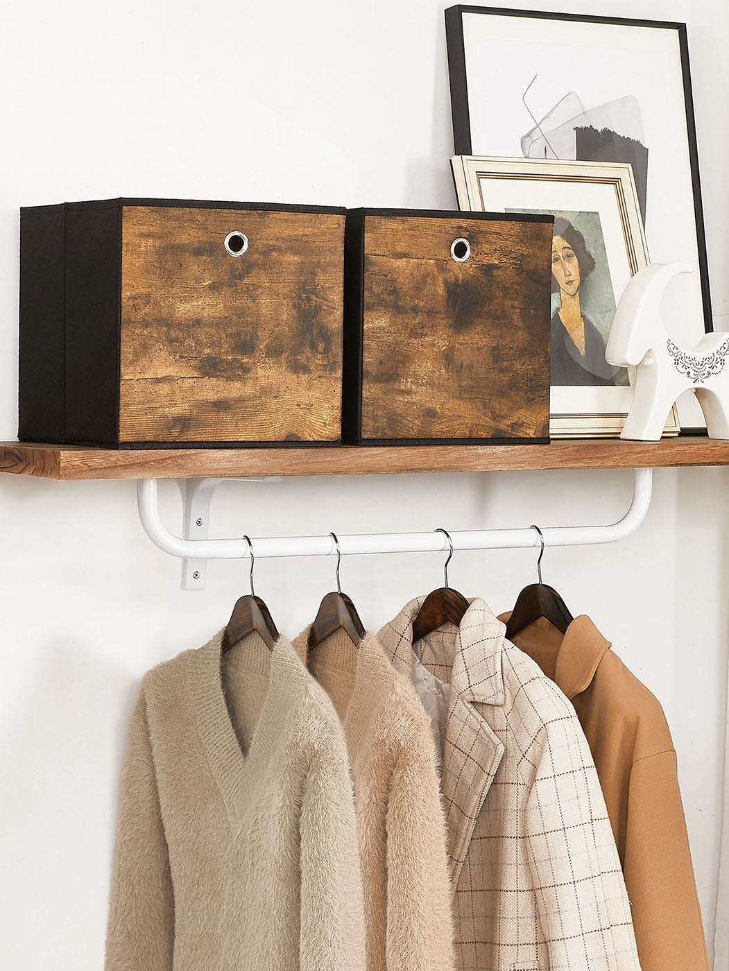 Set of 6 Folding Storage Boxes – Non-Woven and Oxford Fabric – Rustic Brown and Black – 30 x 30 x 30 cm