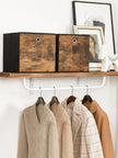 Set of 6 Folding Storage Boxes – Non-Woven and Oxford Fabric – Rustic Brown and Black – 30 x 30 x 30 cm