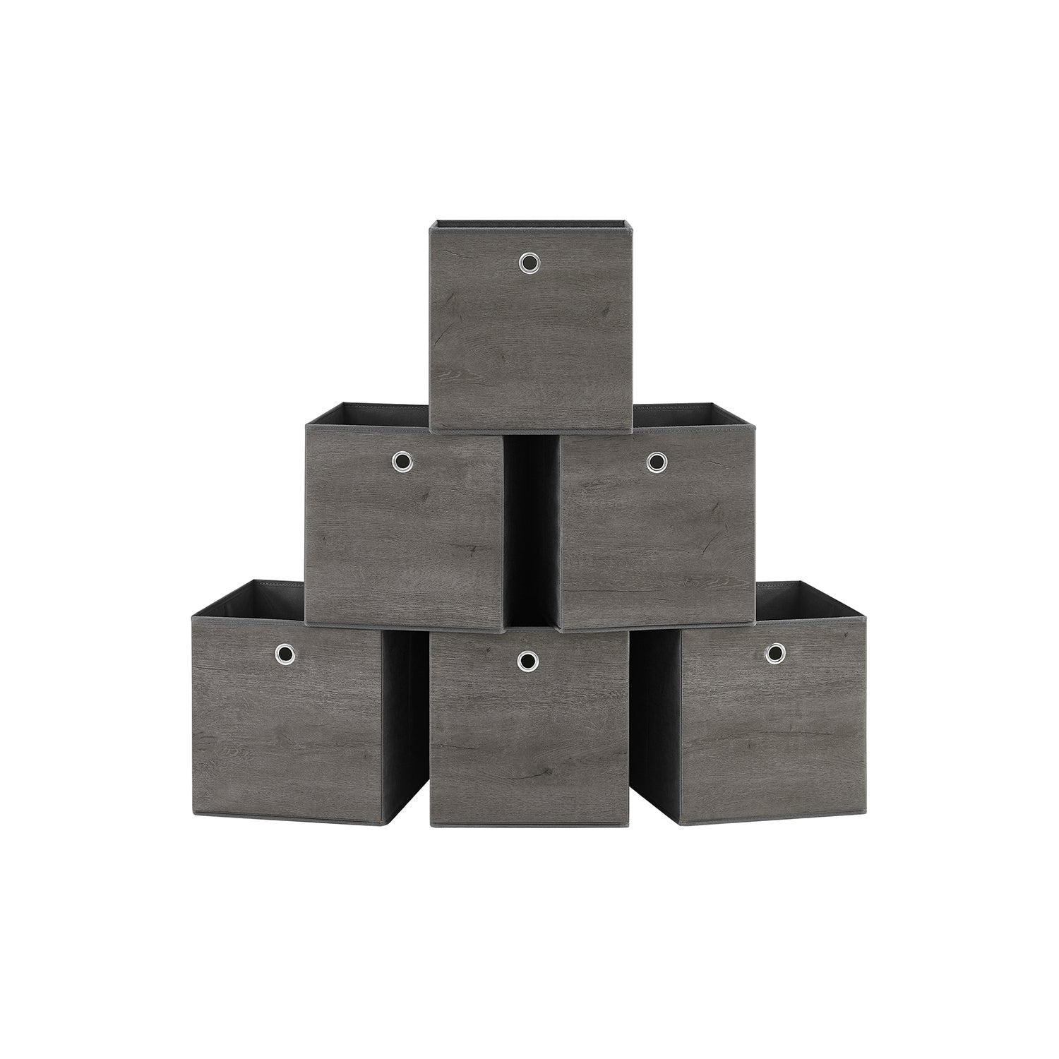 Set of 6 Foldable Storage Organiser Boxes – Non-Woven Fabric – Rustic Brown and Black – Includes Handles