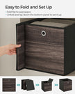 Set of 6 Foldable Storage Organiser Boxes – Non-Woven Fabric – Rustic Brown and Black – Includes Handles