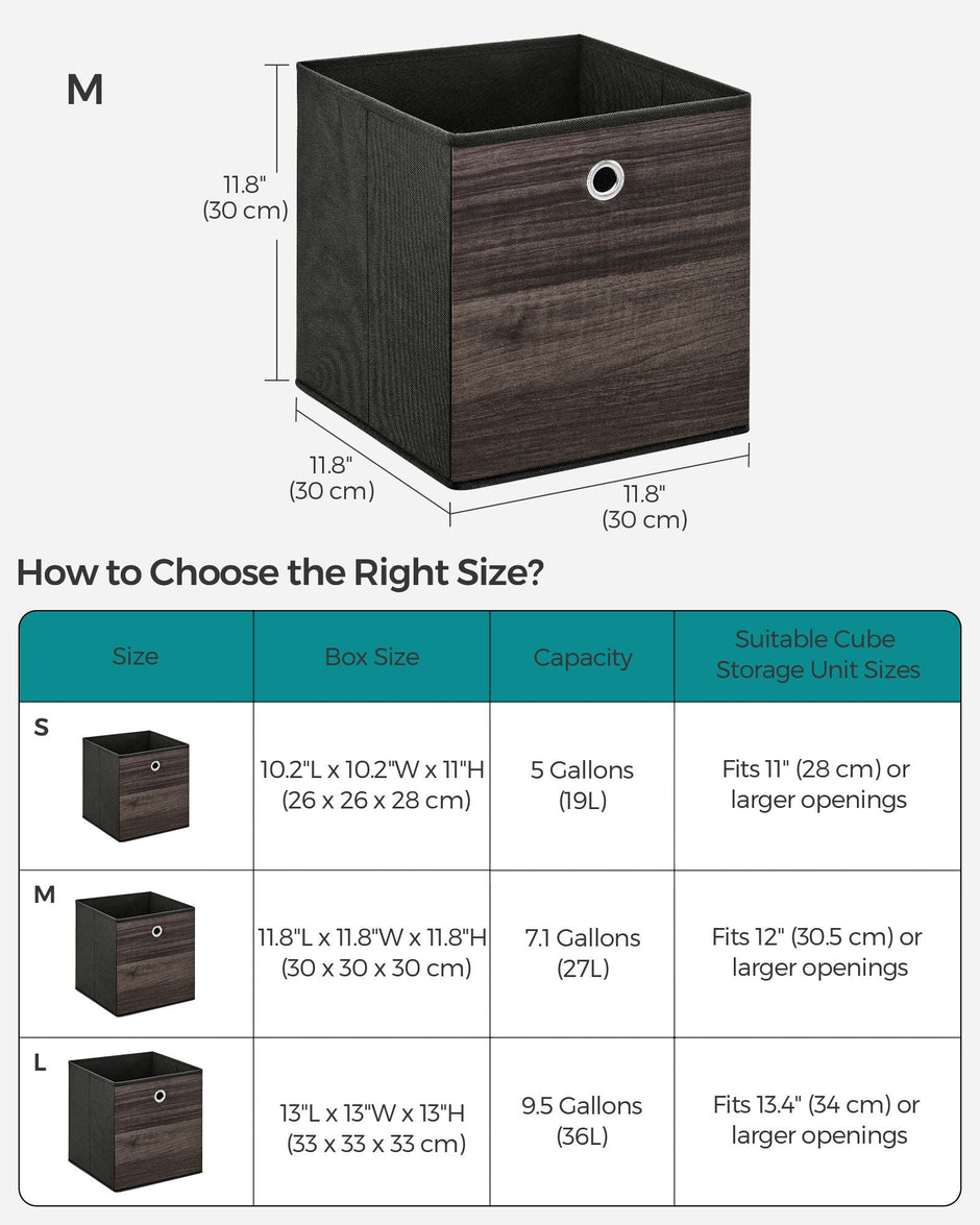 Set of 6 Foldable Storage Organiser Boxes – Non-Woven Fabric – Rustic Brown and Black – Includes Handles