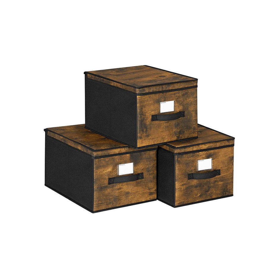 Set of 3 Foldable Fabric Storage Boxes – Grey – Clear Front Window and Lid