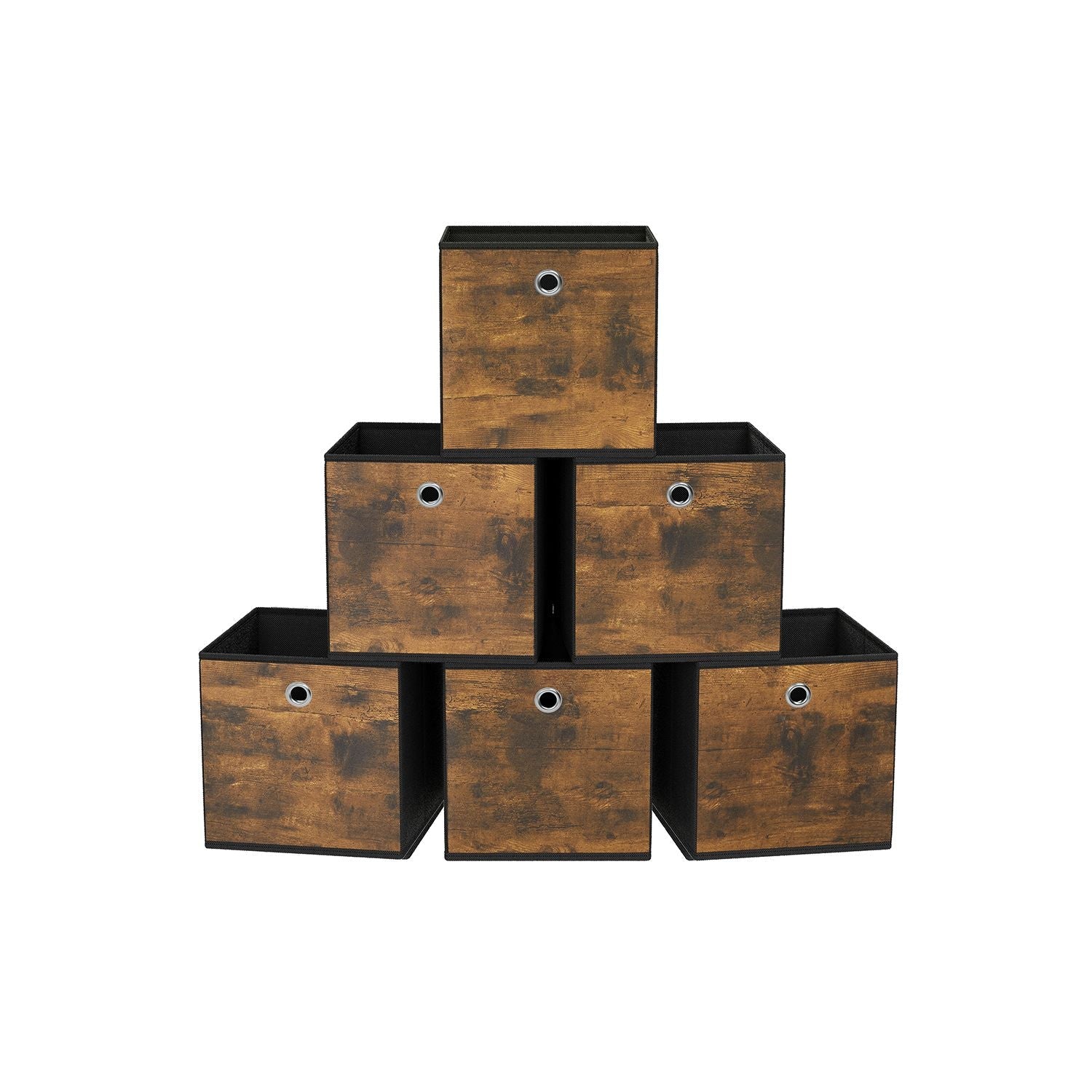 Set of 6 Foldable Storage Cubes – Oxford and Non-Woven Fabric – Rustic Brown and Black – Convenient Handle